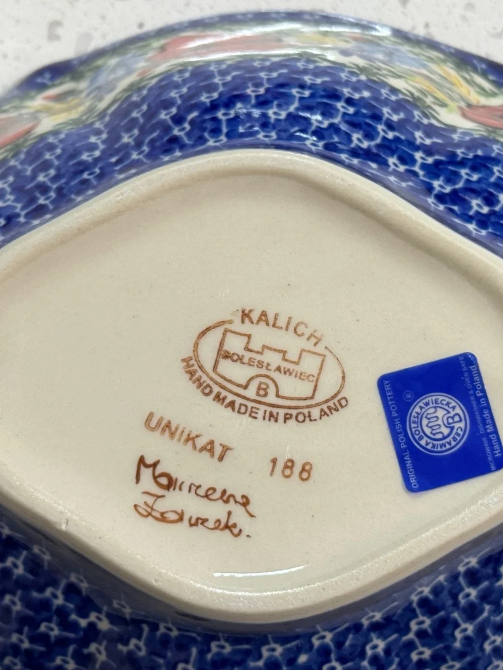 Polish Pottery Red Poppies Swirl Bowl